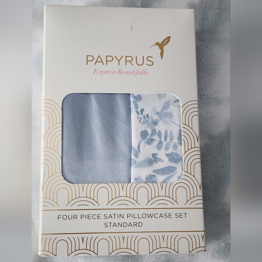 Papyrus Satin Pillowcases Set of 4 Blue & White Floral NEW! Standard size